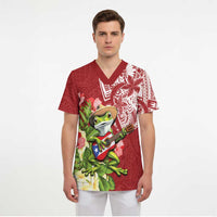 Puerto Rico Coqui Frog Scrub Top Tropical Flowers Polynesian Style - Wonder Print Shop