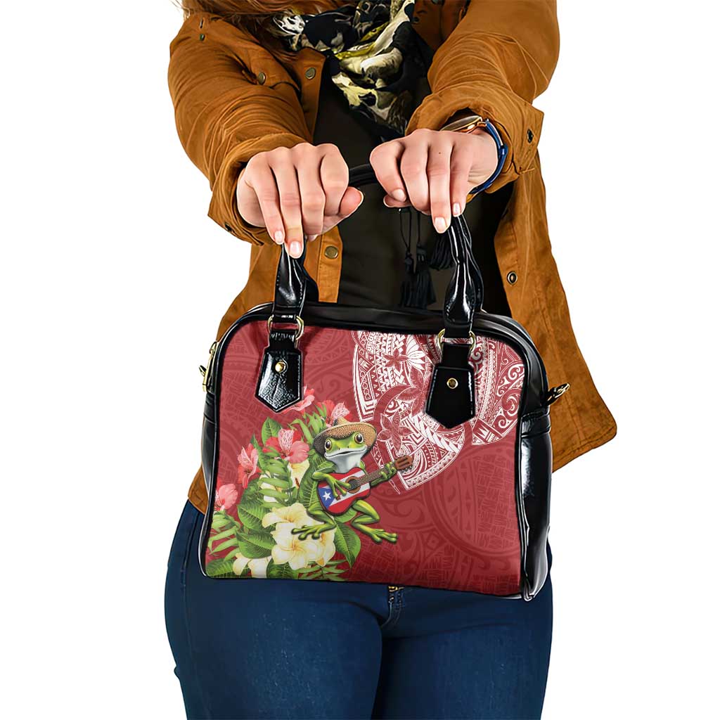 Puerto Rico Coqui Frog Shoulder Handbag Tropical Flowers Polynesian Style - Wonder Print Shop