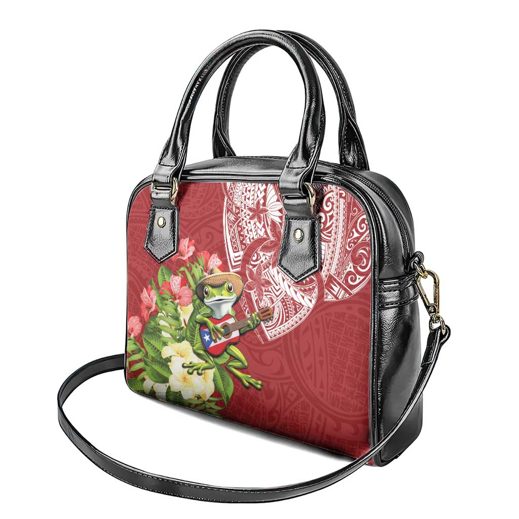 Puerto Rico Coqui Frog Shoulder Handbag Tropical Flowers Polynesian Style - Wonder Print Shop