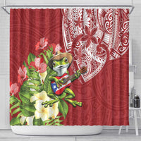 Puerto Rico Coqui Frog Shower Curtain Tropical Flowers Polynesian Style - Wonder Print Shop
