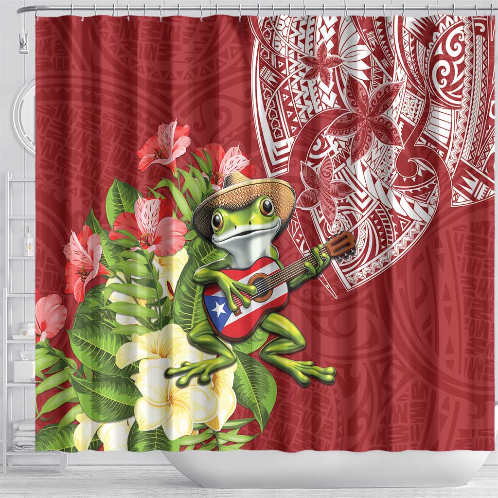 Puerto Rico Coqui Frog Shower Curtain Tropical Flowers Polynesian Style - Wonder Print Shop