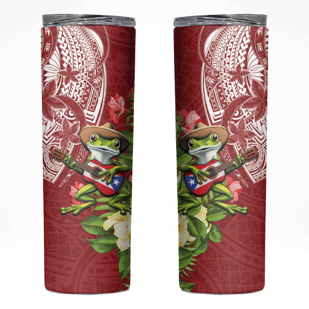 Puerto Rico Coqui Frog Skinny Tumbler Tropical Flowers Polynesian Style - Wonder Print Shop