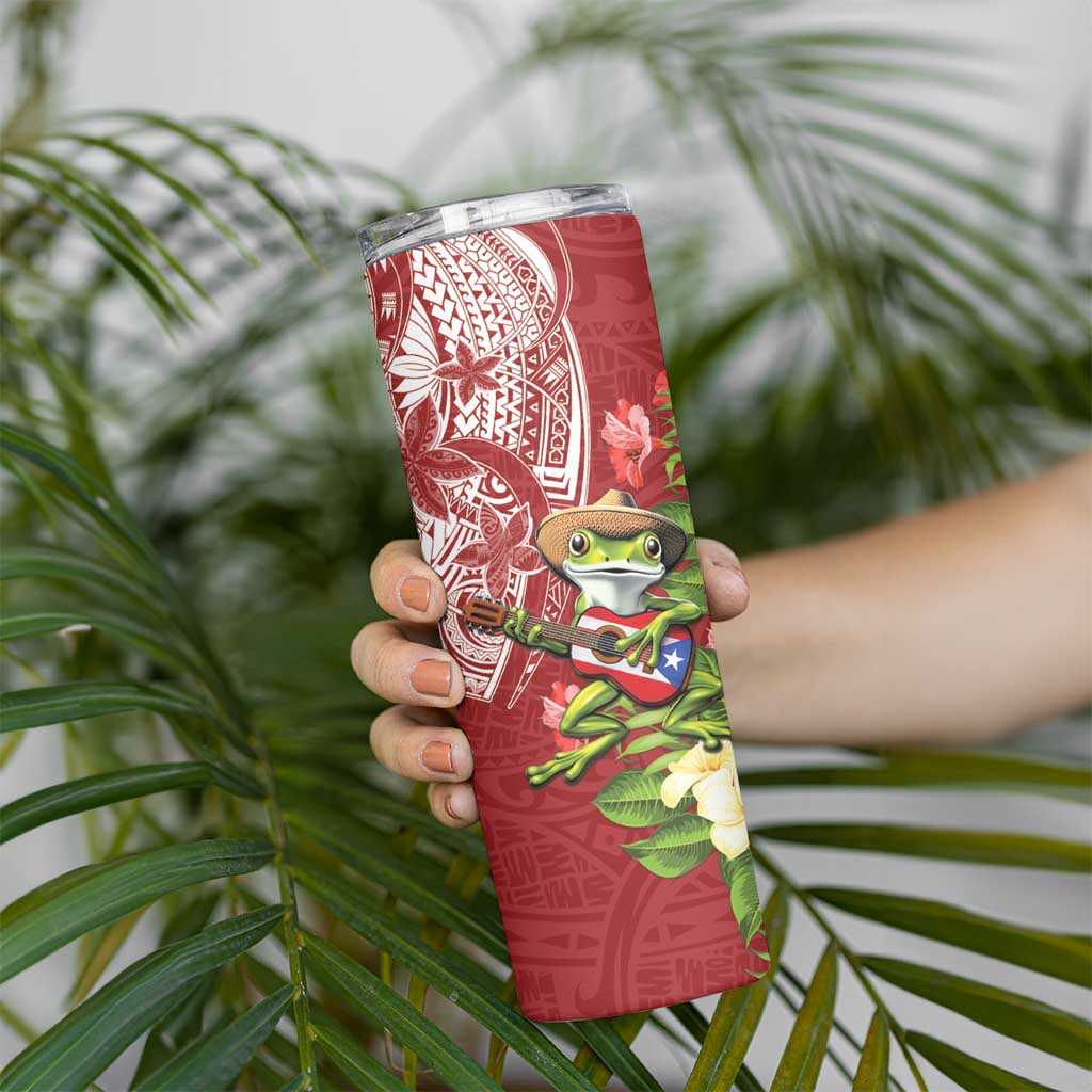 Puerto Rico Coqui Frog Skinny Tumbler Tropical Flowers Polynesian Style - Wonder Print Shop