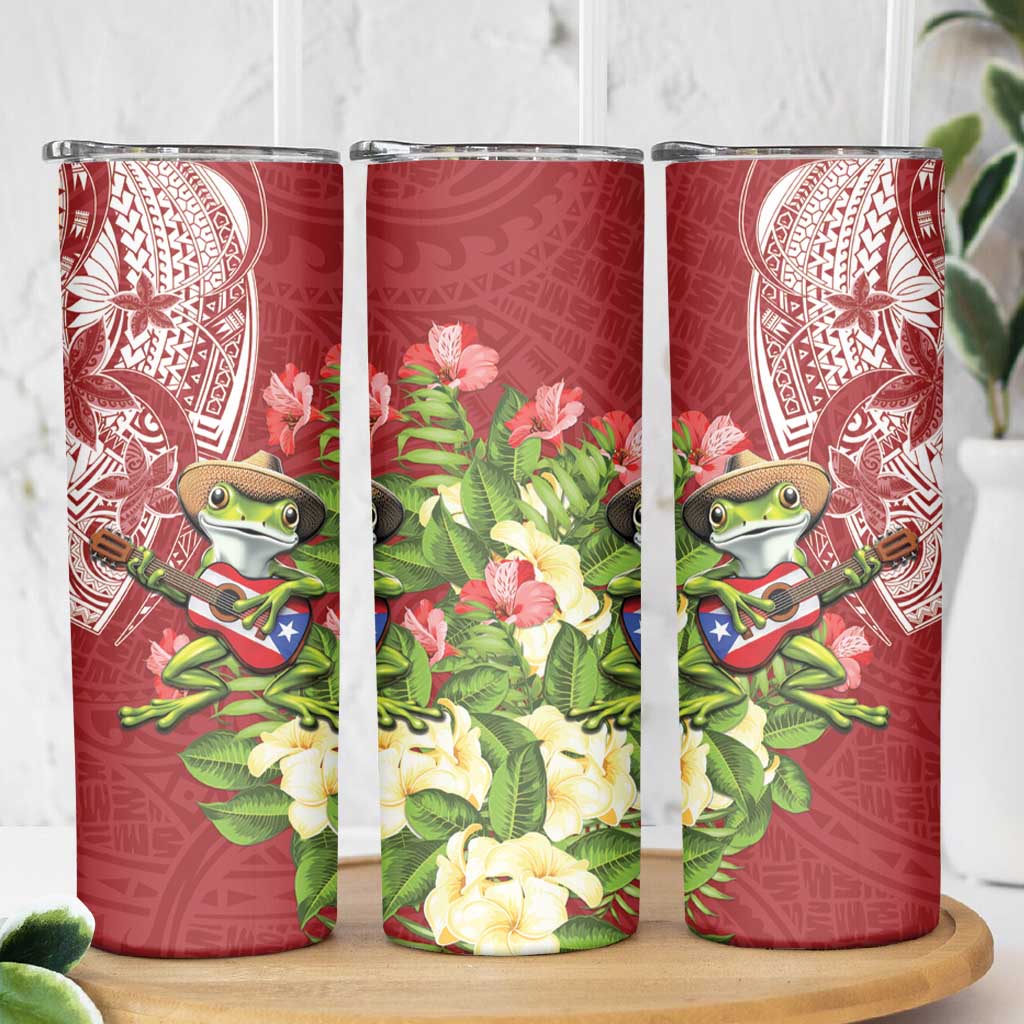 Puerto Rico Coqui Frog Skinny Tumbler Tropical Flowers Polynesian Style - Wonder Print Shop