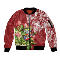 Puerto Rico Coqui Frog Sleeve Zip Bomber Jacket Tropical Flowers Polynesian Style - Wonder Print Shop