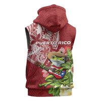 Puerto Rico Coqui Frog Sleeveless Hoodie Tropical Flowers Polynesian Style - Wonder Print Shop