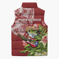 Puerto Rico Coqui Frog Sleeveless Puffer Jacket Tropical Flowers Polynesian Style - Wonder Print Shop