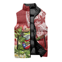 Puerto Rico Coqui Frog Sleeveless Puffer Jacket Tropical Flowers Polynesian Style - Wonder Print Shop