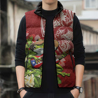 Puerto Rico Coqui Frog Sleeveless Puffer Jacket Tropical Flowers Polynesian Style - Wonder Print Shop