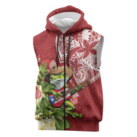 Puerto Rico Coqui Frog Sleeveless Zip Hoodie Tropical Flowers Polynesian Style - Wonder Print Shop