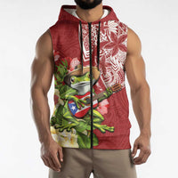 Puerto Rico Coqui Frog Sleeveless Zip Hoodie Tropical Flowers Polynesian Style - Wonder Print Shop