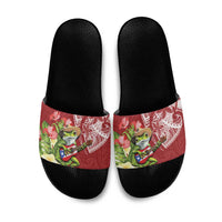 Puerto Rico Coqui Frog Slide Sandals Tropical Flowers Polynesian Style - Wonder Print Shop