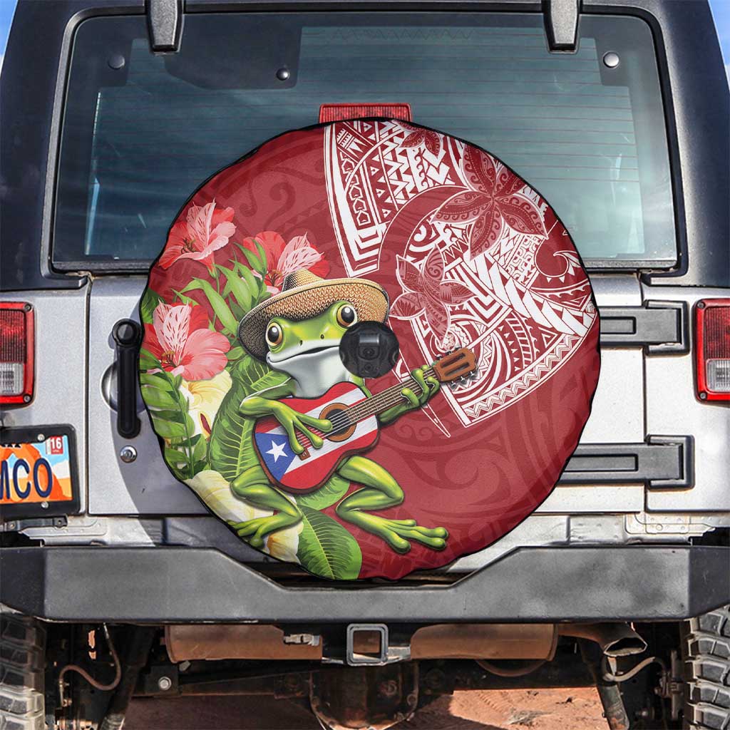 Puerto Rico Coqui Frog Spare Tire Cover Tropical Flowers Polynesian Style - Wonder Print Shop
