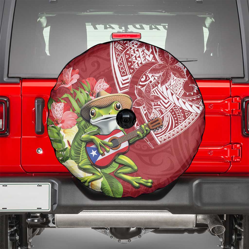 Puerto Rico Coqui Frog Spare Tire Cover Tropical Flowers Polynesian Style - Wonder Print Shop
