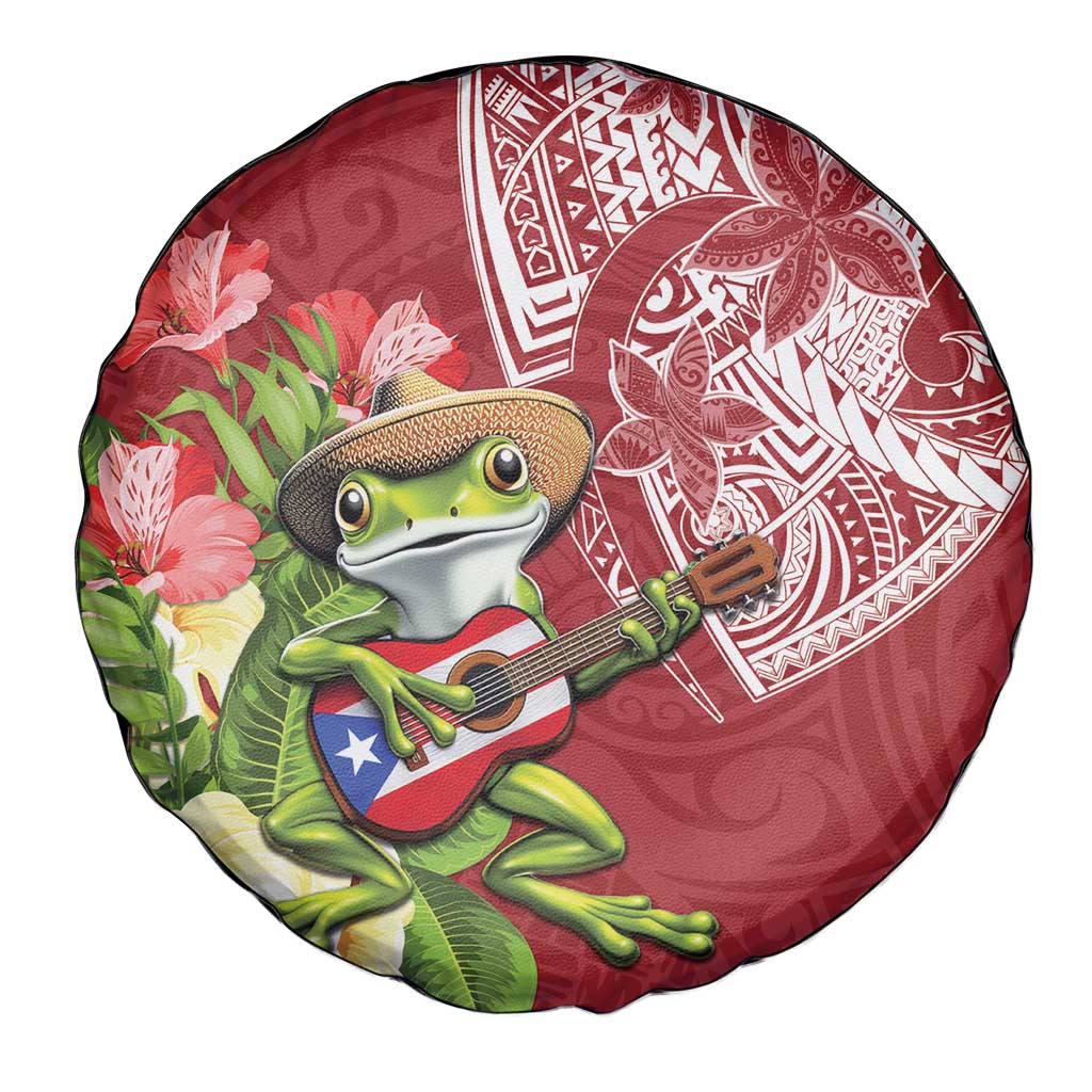 Puerto Rico Coqui Frog Spare Tire Cover Tropical Flowers Polynesian Style - Wonder Print Shop