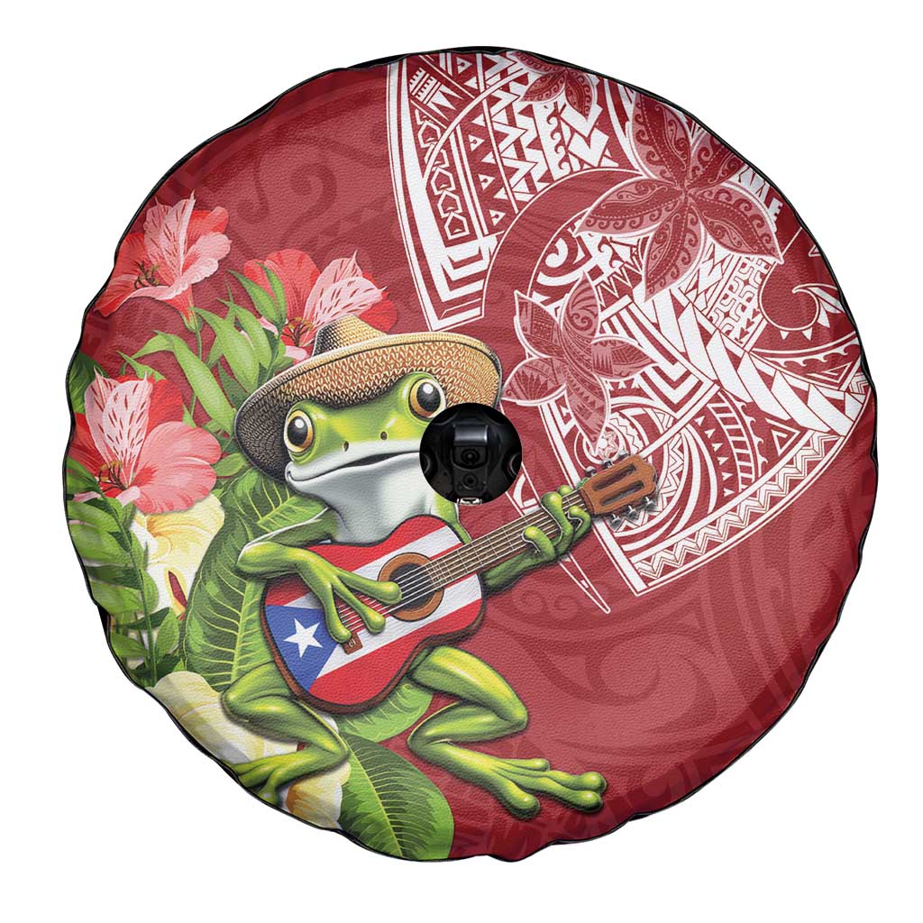 Puerto Rico Coqui Frog Spare Tire Cover Tropical Flowers Polynesian Style - Wonder Print Shop