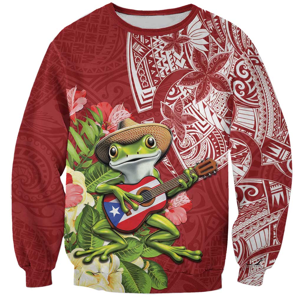 Puerto Rico Coqui Frog Sweatshirt Tropical Flowers Polynesian Style - Wonder Print Shop