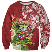 Puerto Rico Coqui Frog Sweatshirt Tropical Flowers Polynesian Style - Wonder Print Shop
