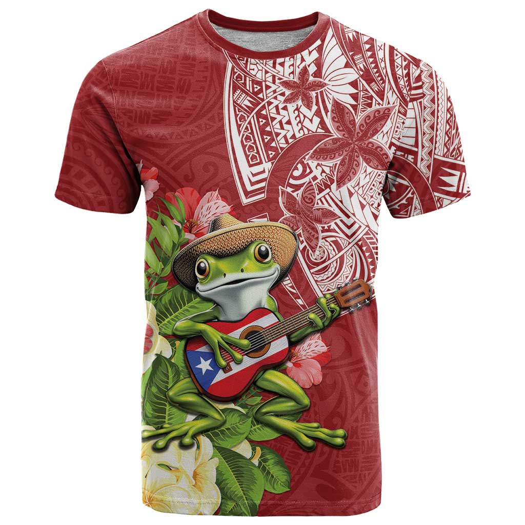 Puerto Rico Coqui Frog T Shirt Tropical Flowers Polynesian Style - Wonder Print Shop