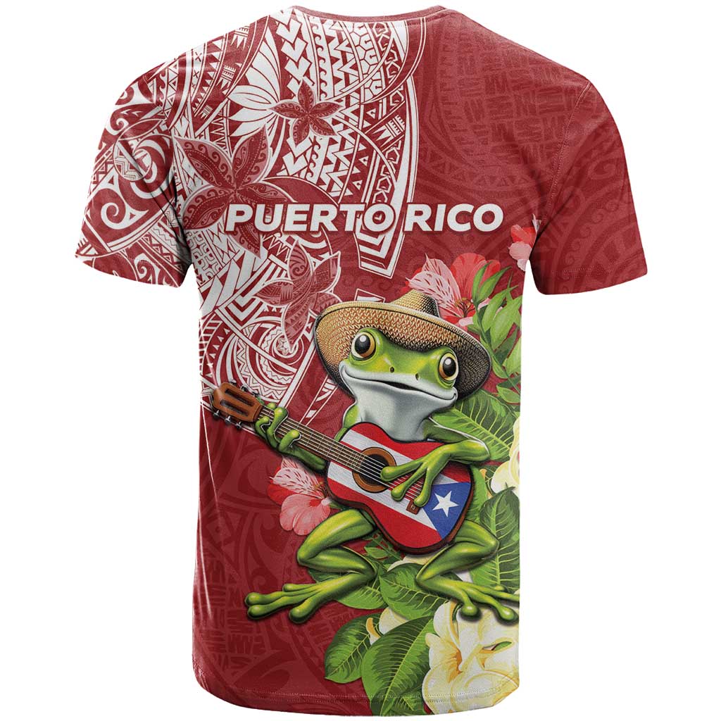 Puerto Rico Coqui Frog T Shirt Tropical Flowers Polynesian Style - Wonder Print Shop