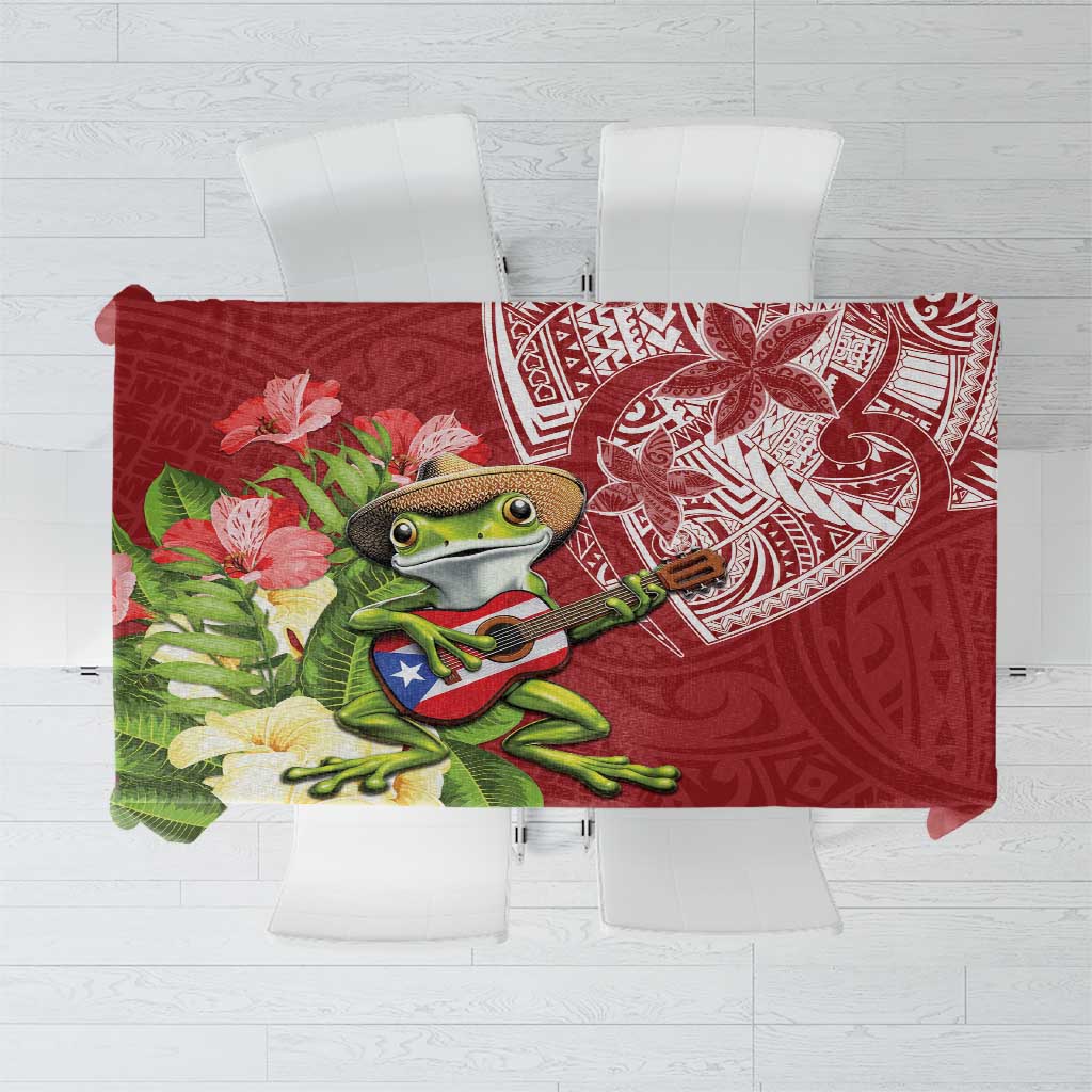 Puerto Rico Coqui Frog Tablecloth Tropical Flowers Polynesian Style - Wonder Print Shop