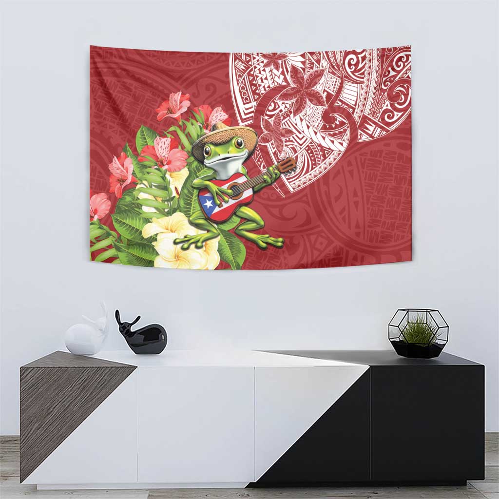 Puerto Rico Coqui Frog Tapestry Tropical Flowers Polynesian Style - Wonder Print Shop