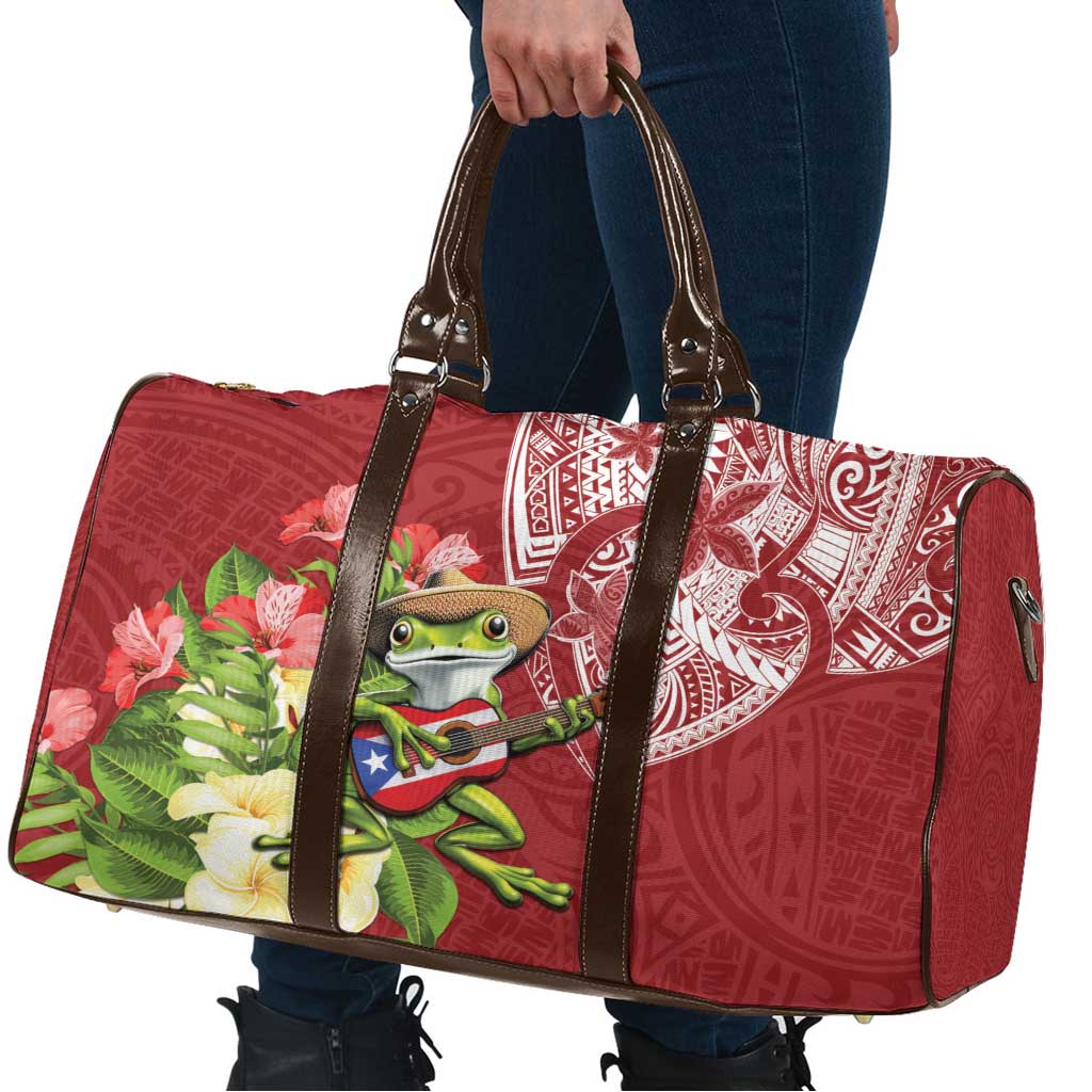 Puerto Rico Coqui Frog Travel Bag Tropical Flowers Polynesian Style - Wonder Print Shop