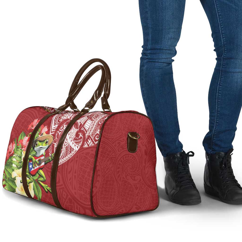 Puerto Rico Coqui Frog Travel Bag Tropical Flowers Polynesian Style - Wonder Print Shop