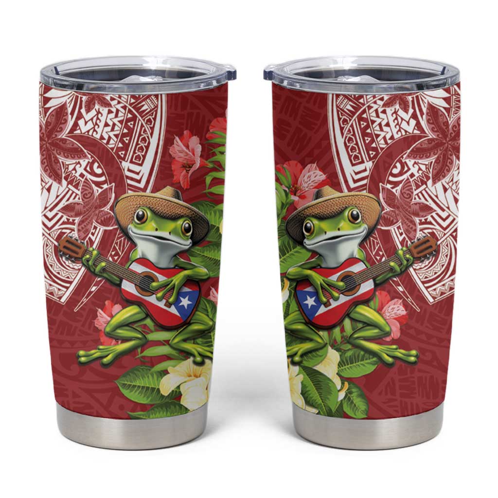 Puerto Rico Coqui Frog Tumbler Cup Tropical Flowers Polynesian Style - Wonder Print Shop