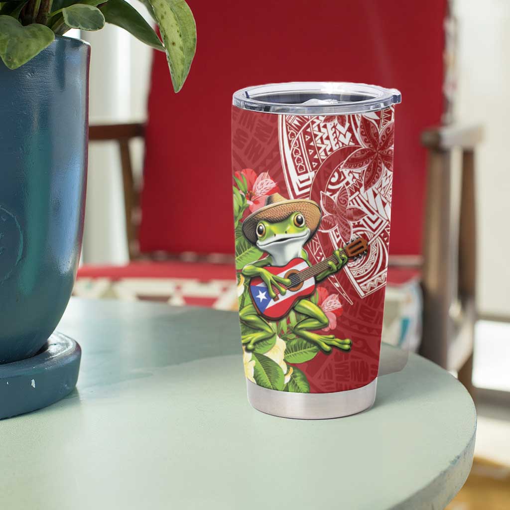 Puerto Rico Coqui Frog Tumbler Cup Tropical Flowers Polynesian Style - Wonder Print Shop