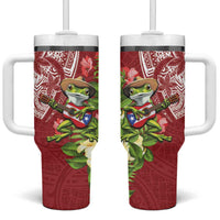 Puerto Rico Coqui Frog Tumbler With Handle Tropical Flowers Polynesian Style - Wonder Print Shop