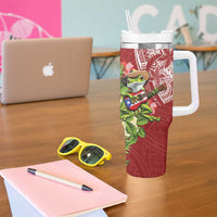 Puerto Rico Coqui Frog Tumbler With Handle Tropical Flowers Polynesian Style - Wonder Print Shop