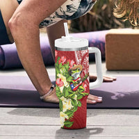 Puerto Rico Coqui Frog Tumbler With Handle Tropical Flowers Polynesian Style - Wonder Print Shop