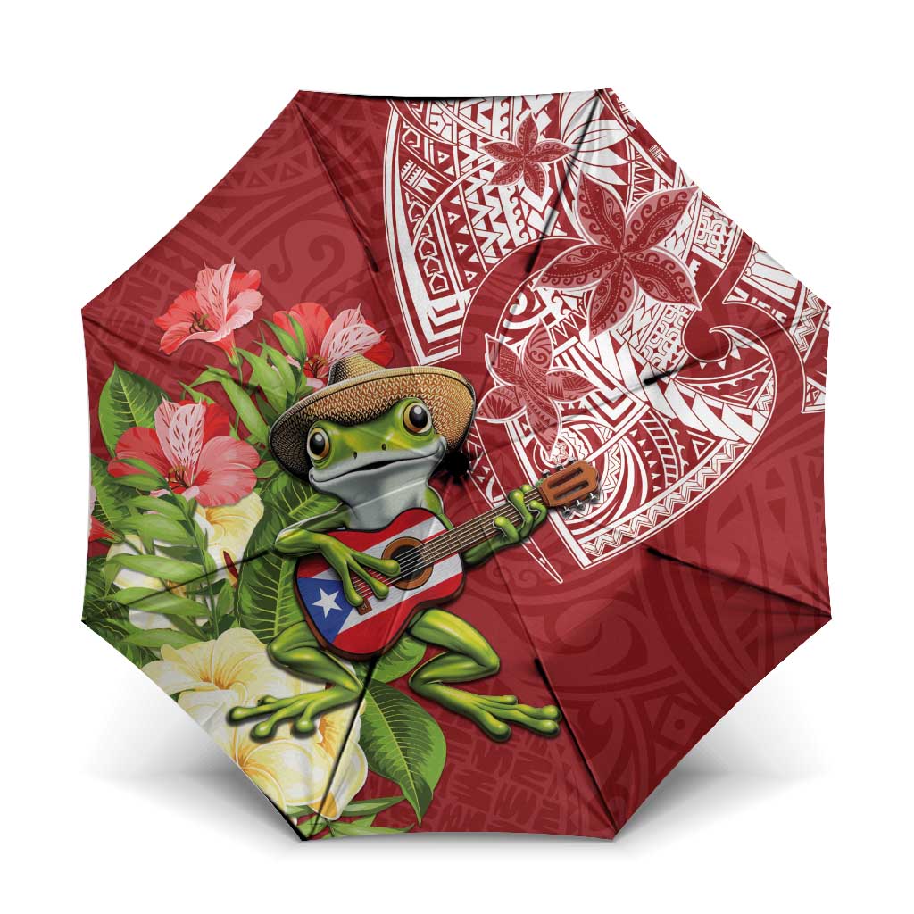 Puerto Rico Coqui Frog Umbrella Tropical Flowers Polynesian Style - Wonder Print Shop