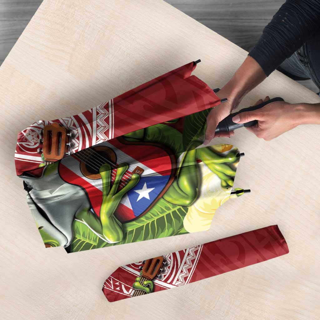 Puerto Rico Coqui Frog Umbrella Tropical Flowers Polynesian Style - Wonder Print Shop