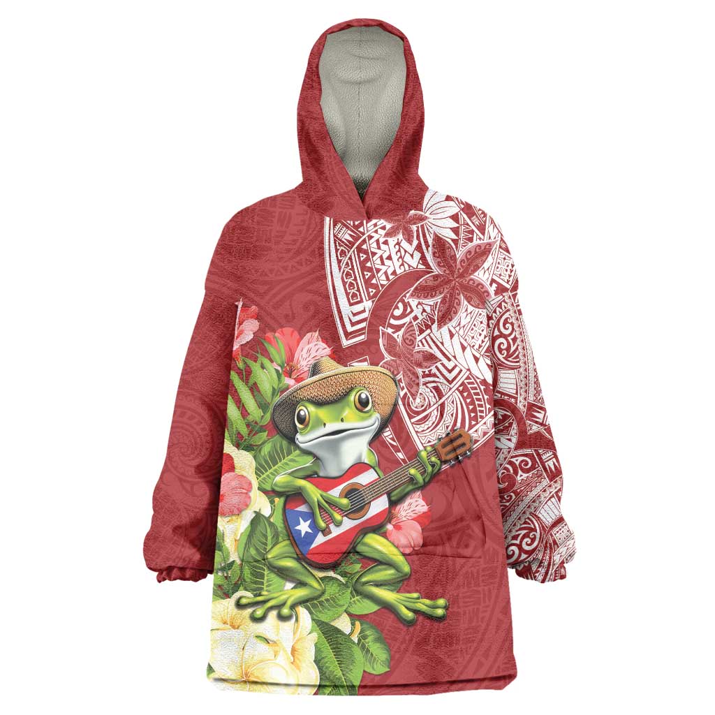 Puerto Rico Coqui Frog Wearable Blanket Hoodie Tropical Flowers Polynesian Style - Wonder Print Shop