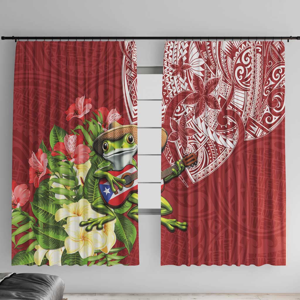 Puerto Rico Coqui Frog Window Curtain Tropical Flowers Polynesian Style - Wonder Print Shop