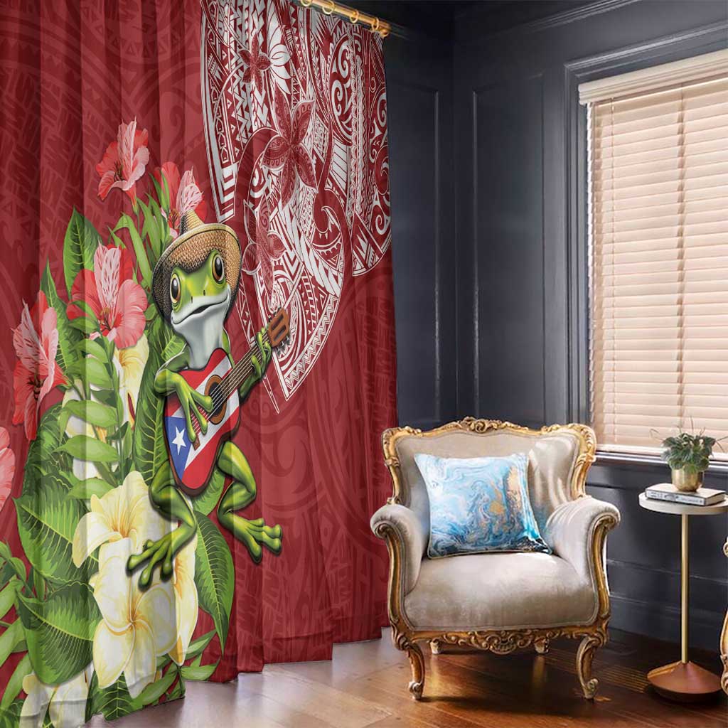Puerto Rico Coqui Frog Window Curtain Tropical Flowers Polynesian Style - Wonder Print Shop