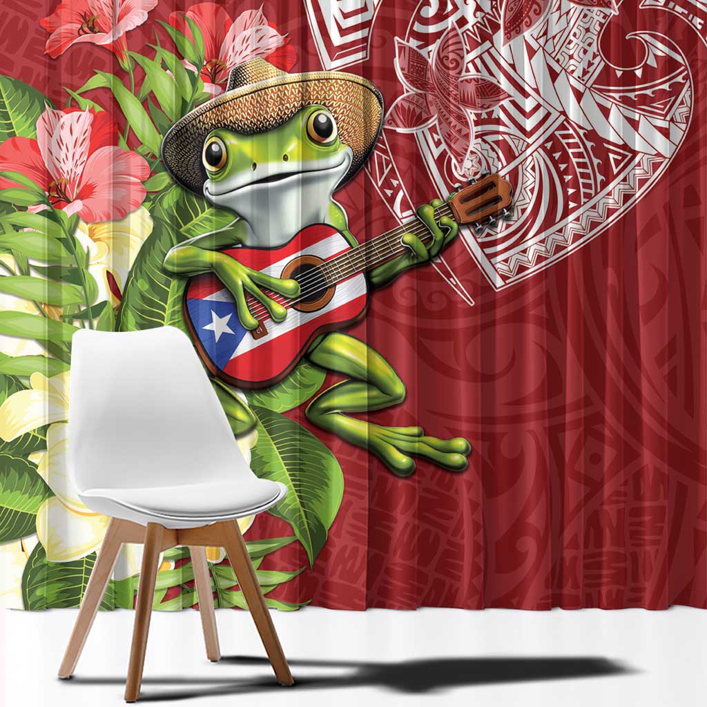 Puerto Rico Coqui Frog Window Curtain Tropical Flowers Polynesian Style - Wonder Print Shop