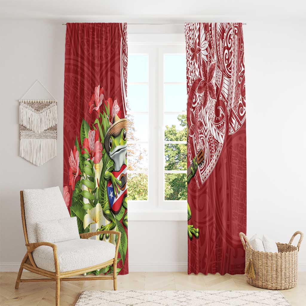 Puerto Rico Coqui Frog Window Curtain Tropical Flowers Polynesian Style - Wonder Print Shop