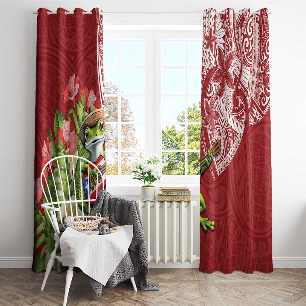 Puerto Rico Coqui Frog Window Curtain Tropical Flowers Polynesian Style - Wonder Print Shop