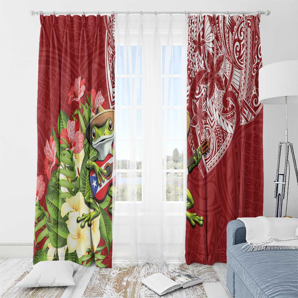 Puerto Rico Coqui Frog Window Curtain Tropical Flowers Polynesian Style - Wonder Print Shop