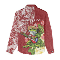 Puerto Rico Coqui Frog Women Casual Shirt Tropical Flowers Polynesian Style - Wonder Print Shop