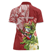 Puerto Rico Coqui Frog Women Polo Shirt Tropical Flowers Polynesian Style - Wonder Print Shop