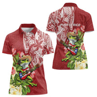 Puerto Rico Coqui Frog Women Polo Shirt Tropical Flowers Polynesian Style - Wonder Print Shop