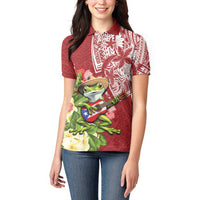 Puerto Rico Coqui Frog Women Polo Shirt Tropical Flowers Polynesian Style - Wonder Print Shop
