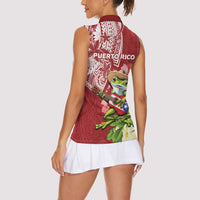 Puerto Rico Coqui Frog Women Sleeveless Polo Shirt Tropical Flowers Polynesian Style - Wonder Print Shop