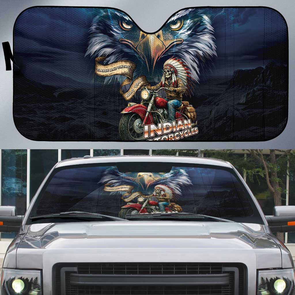American Indian Legendary Motorcycle Auto Sun Shade Native American Retro Rider - Wonder Print Shop