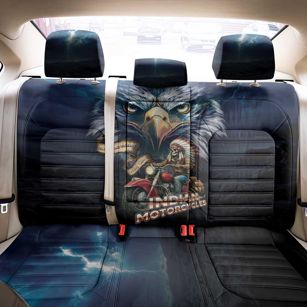 American Indian Legendary Motorcycle Back Car Seat Cover Native American Retro Rider - Wonder Print Shop