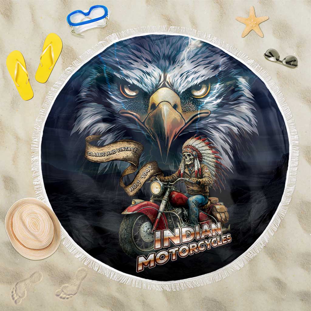 American Indian Legendary Motorcycle Beach Blanket Native American Retro Rider - Wonder Print Shop